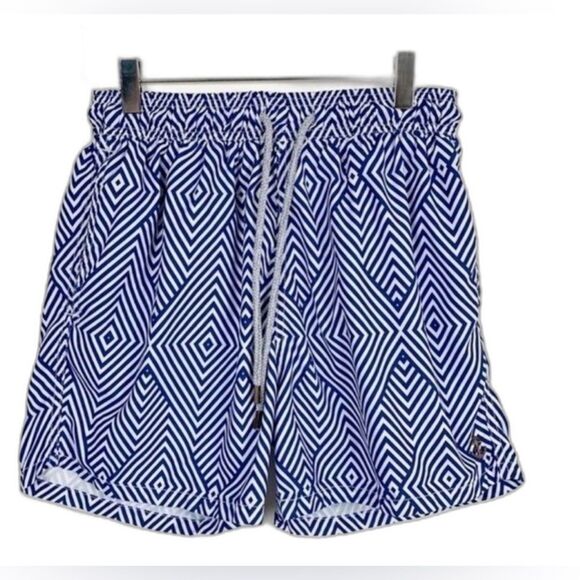 Retromarine‎ New York Boys Size Medium Geometric Blue Boys Swim Trunks with Mesh - Picture 14 of 14